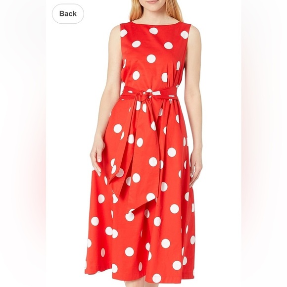 Anne Klein Dresses & Skirts - Red Polka Dot Sleeveless Bateau neck interview outfit midi holiday Dress
